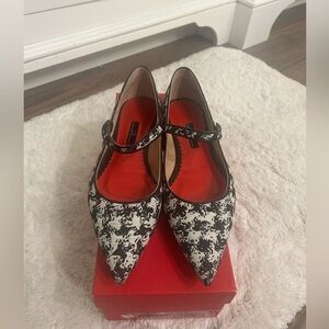 Carolina Herrera Canvas Houndstooth Print Mary Jane Flats - MSRP $565